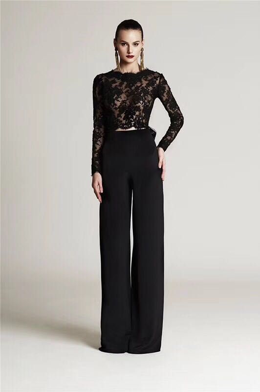 Black Lace Top Pant Evening Gowns 