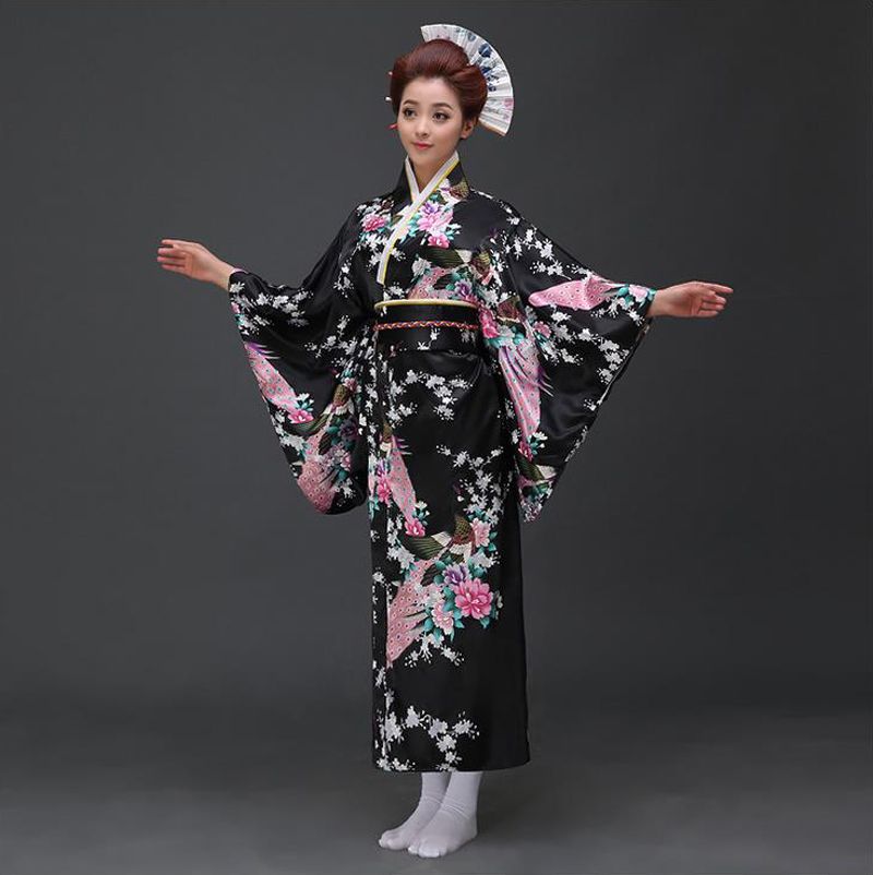 Blue Japanese National Women Silk Kimono Yukata With Obi Novelty Evening  Dress Cosplay&Halloween Costume Floral One Size JK068217E From Ai792, $22.6  | DHgate.Com