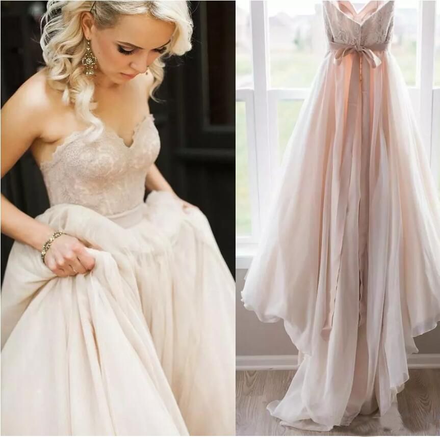 blush pink boho wedding dress
