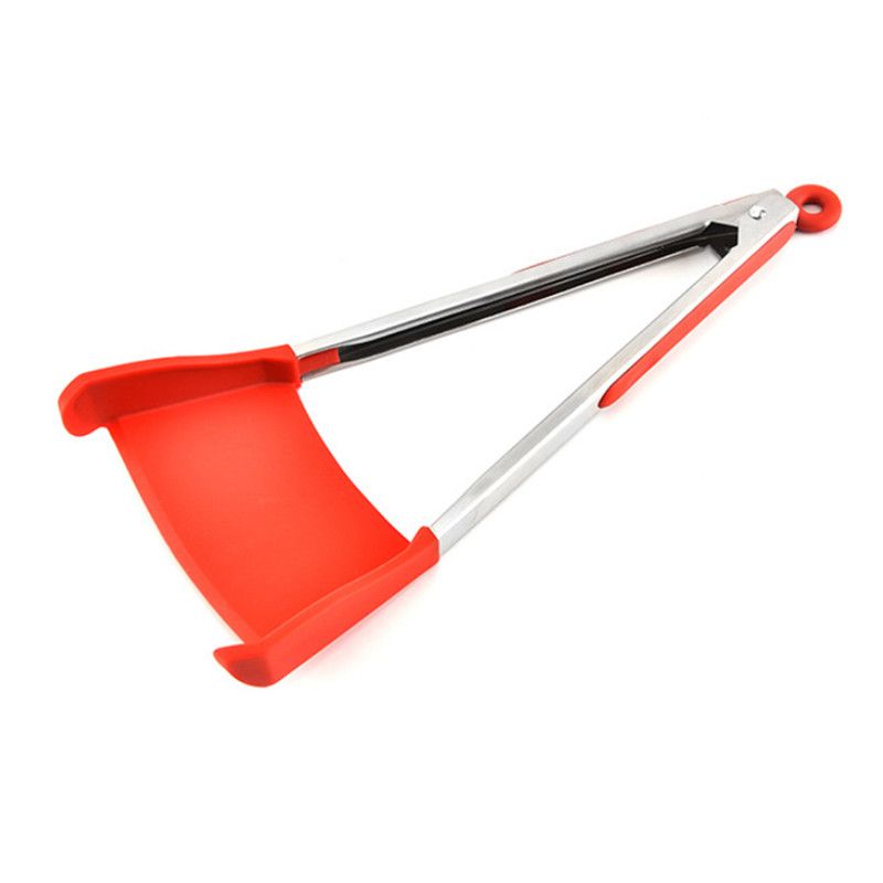 2-in-1 Kitchen Spatula & Tongs Non-Stick Heat Resistant Silicone Clip Shovel Red 9 inch 2-in-1 Kitchen Spatula & Tongs Non-Stick Heat Resistant Silicone Clip Shovel Red 9 inch