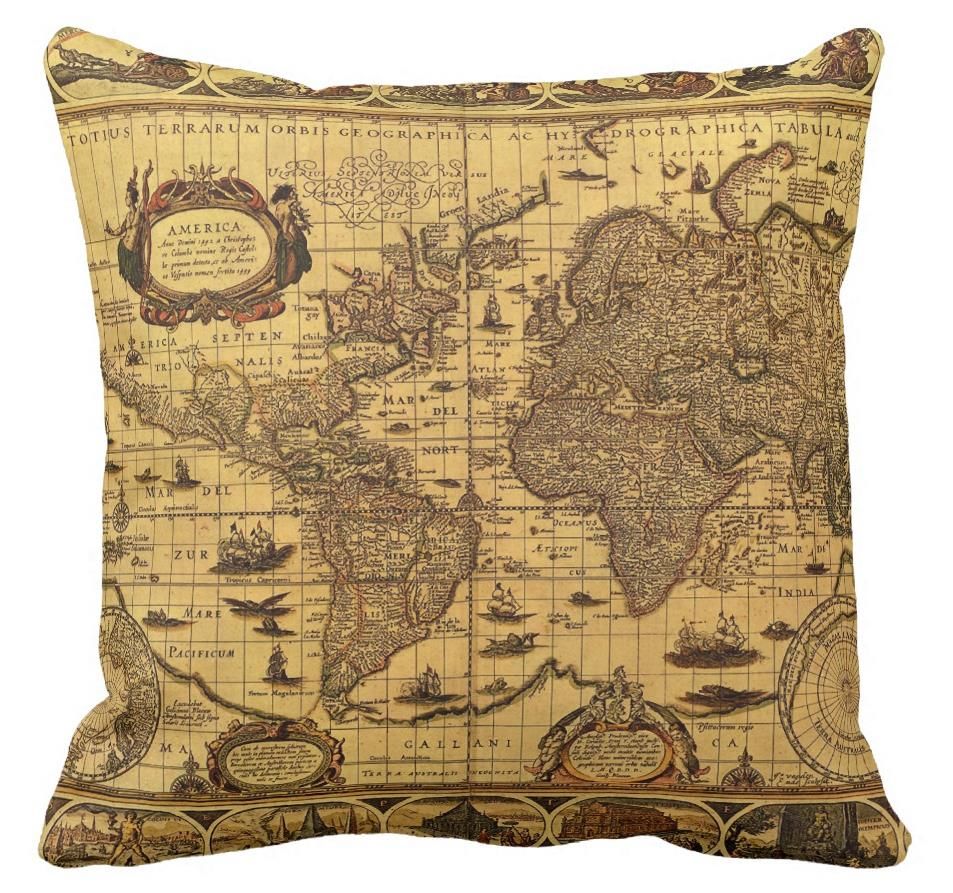 Old World Map Throw Pillow Can Be Customized To Map Satin Pillow