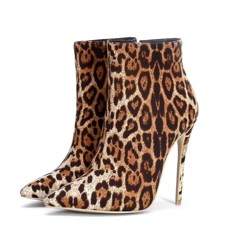 2018 nuevas botas de para mujer patrón de leopardo tacones altos botas invierno punta del botines zapatos de mujer tamaño grande