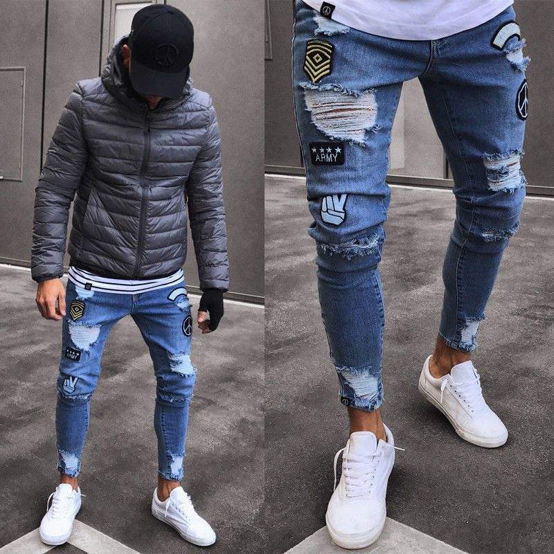 mens jeans ripped at ankle