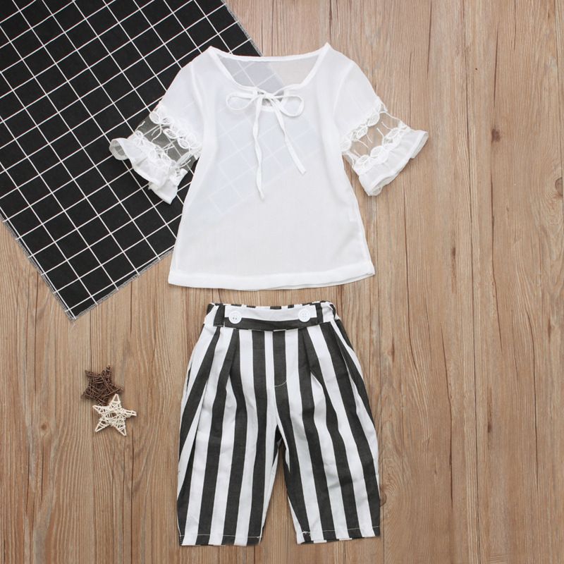 Kid Baby Girl T shirt Tops Ruffle Leopard Striped Shorts Pant Summer Clothes Set