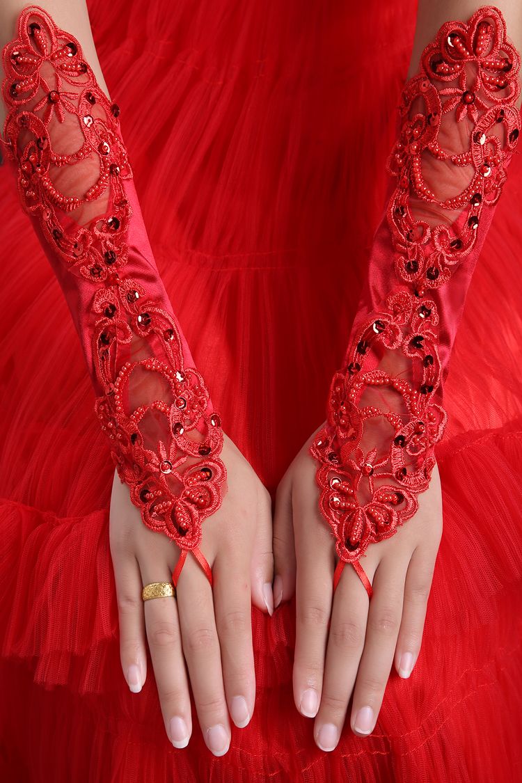 De Moda Para Mujer Guantes Rojos Dedos Sexy Paillette Rojo Encaje Diseño Largo De 10,89 € | DHgate