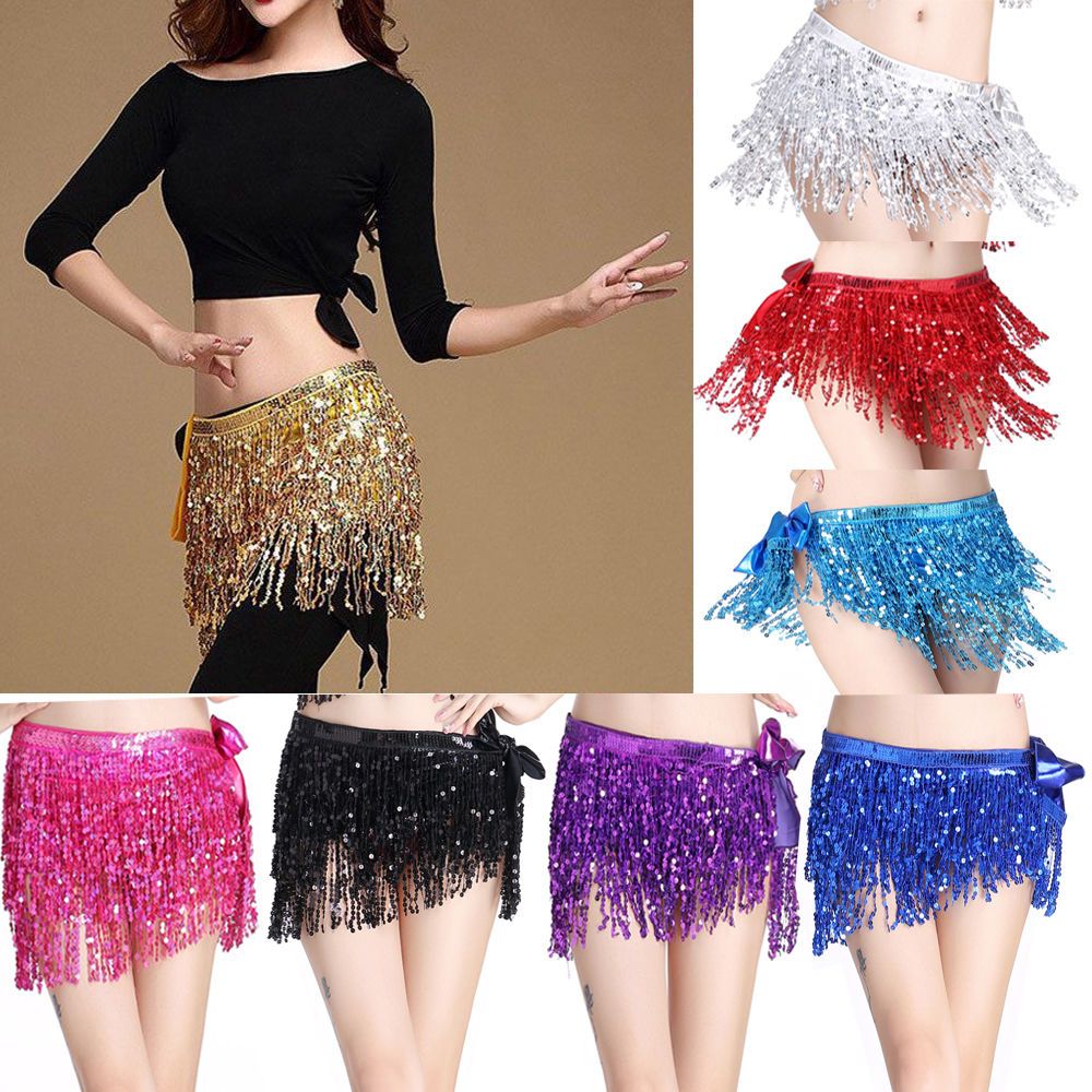 Belly Dance Costume Sequin Tassel Fringe Hip Scarf Belt Waist Wrap Skirt TO