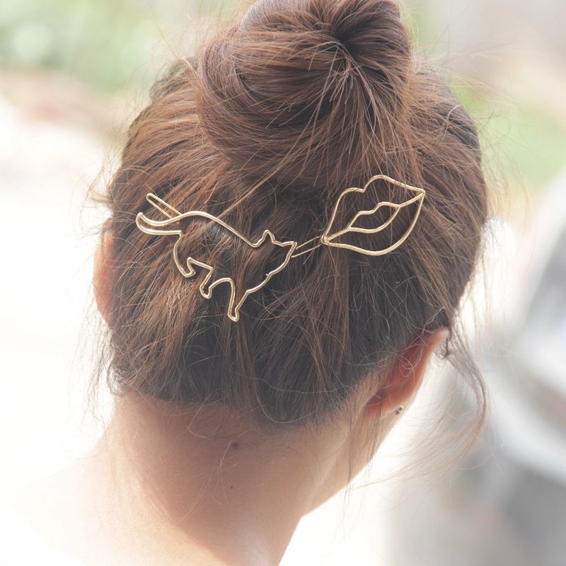 Women Girl Hollow Cute Cat Hairpin Hair Pin Barrette Pearl Hair Clip Women Girl Hollow Cute Cat Hairpin Hair Pin Barrette Pearl Hair Clip