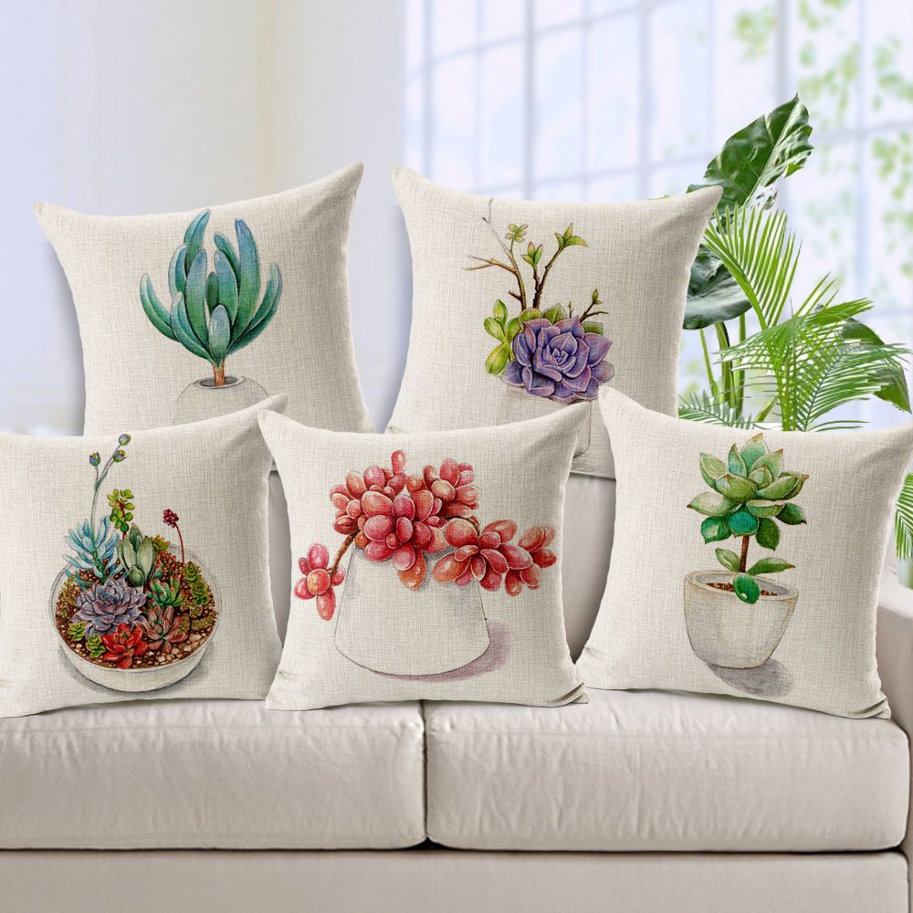 Small Fresh Succulent Potted Plants Print Cushion Covers Cotton