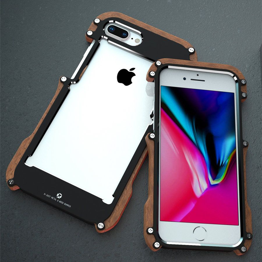Compre Atacado Caixa De Madeira Para Iphone 8 7 Plus À Prova De Choque Case  Estrutura De Metal Bumper Capa Para Iphone 8 Plus Case Shell De Alumínio Em  Granel De Cases