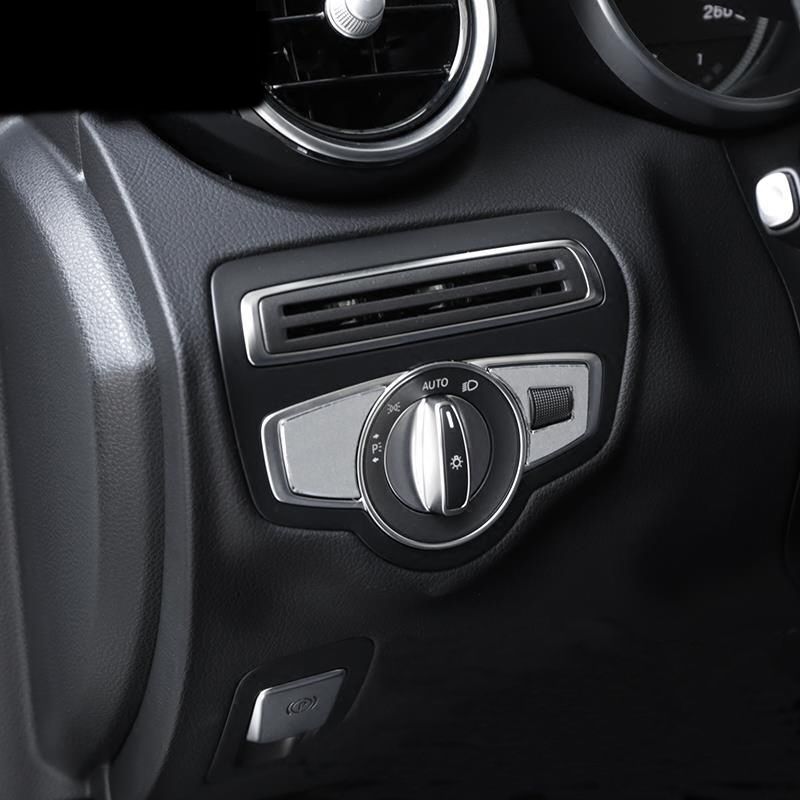 Wishful Car Styling Headlight Switch Buttons Decorative Covers Trim Interior Sticker Fit for Mercedes Benz W205 C Class GLC Auto Accessories Color Name : Silver