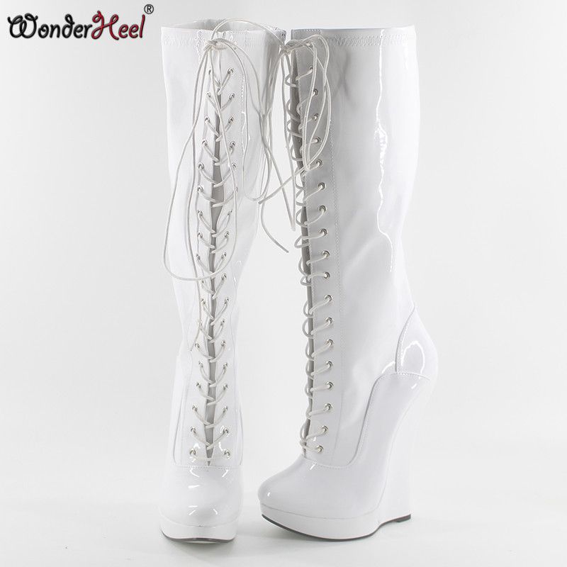 white wedge heel boots