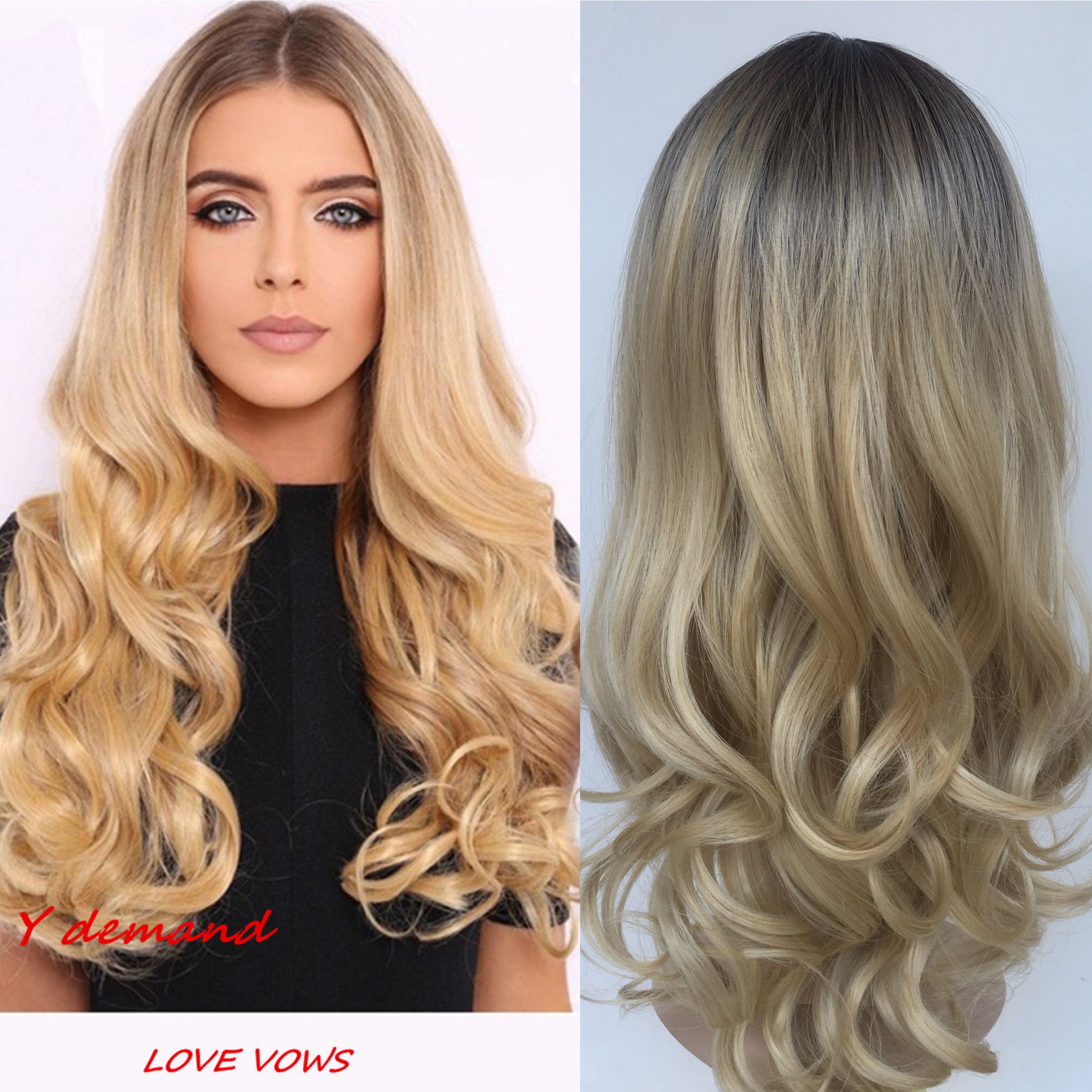 High Quality Ombre Wigs Black Blond Long Curly Wavy Full Wigs