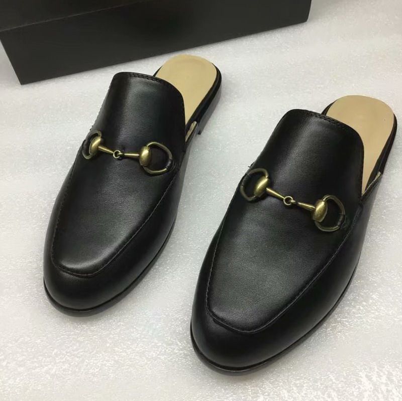 mens black leather slippers