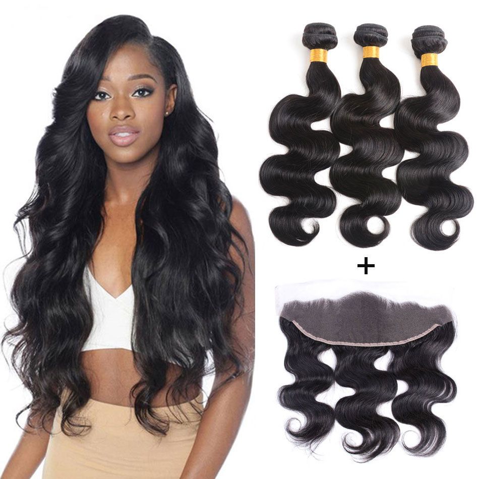 2020 8a Brazilian Straight Body Wave Hair Bundles With 13x4