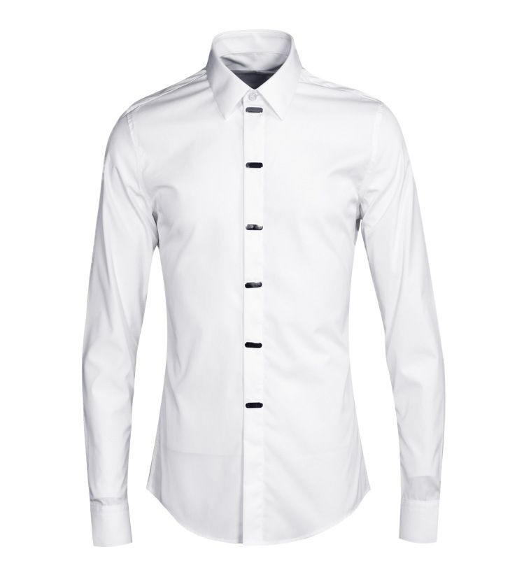 white button up shirt with black buttons