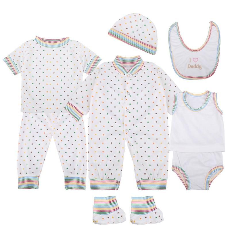 8PCS Newborn Infant Girls Boys Baby Cotton Romper Hat Outfits Clothes Photo 0-3M