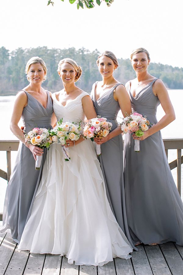 silver gray bridesmaid dresses