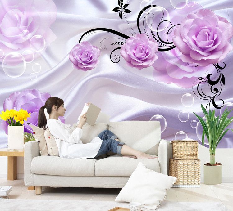 Custom Photo Wallpaper 3d Floral Purple Rose Silk Background Modern Simple Romantic Living Room Bedroom Wall Design Mural Paper Screensavers And