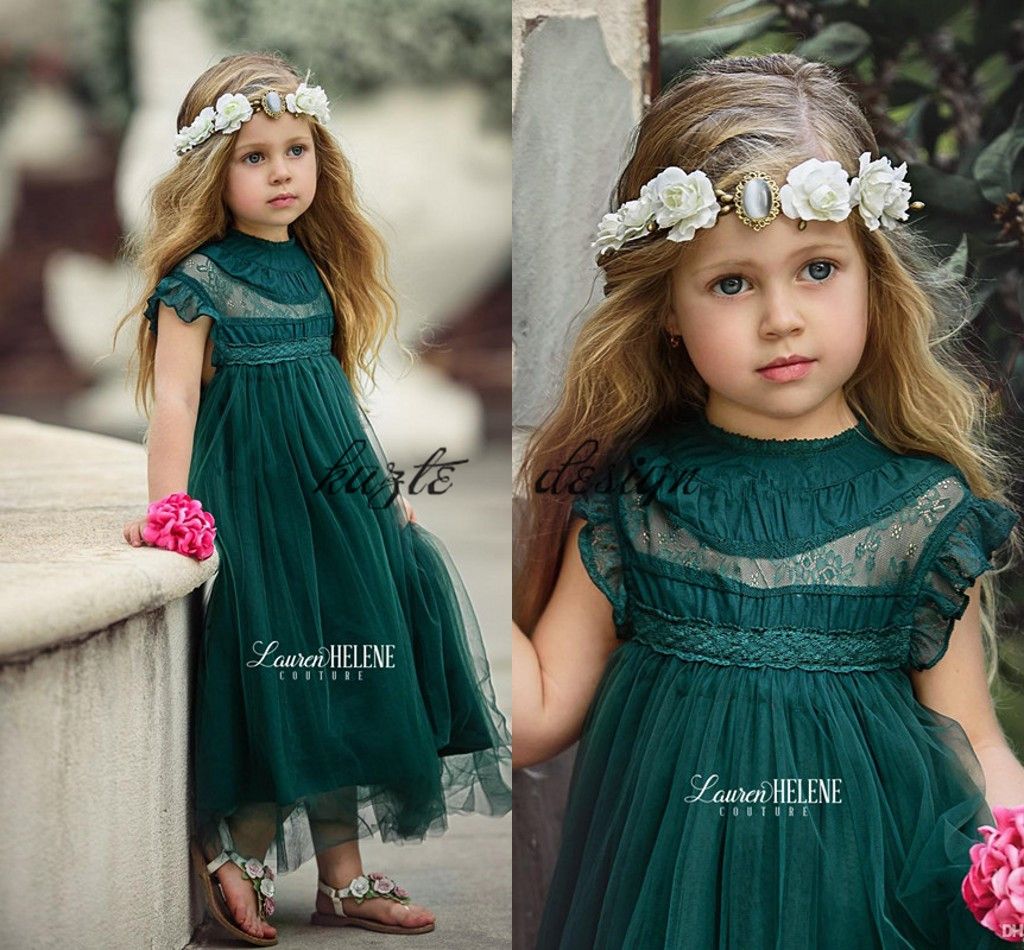 hunter green flower girl dresses