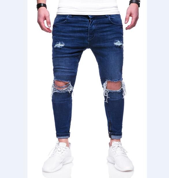 Compre Pantalones De Motociclista De Hombre De Jean Rasgado De La Rodilla  De Jean Desgarrado Casual Slim Fit Con Cremallera Delgado Lápiz De Moda  Pantalones A 34,64 € Del Thomas88 | Es.Dhgate.Com