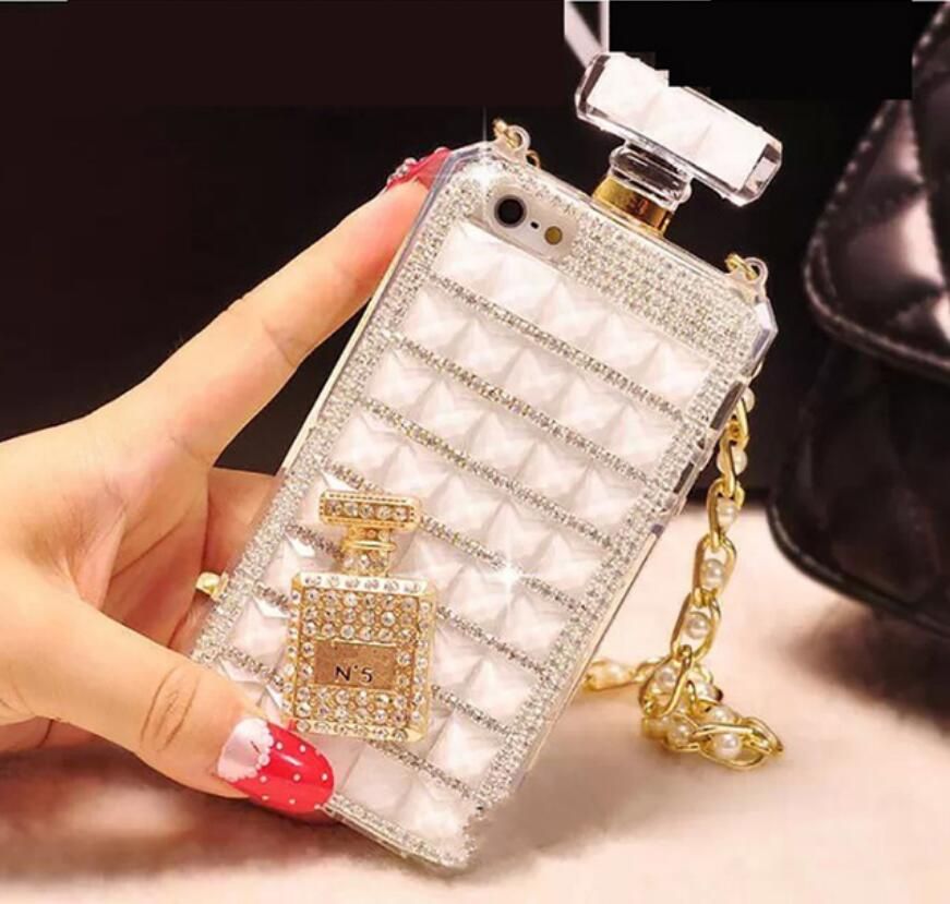 Fashion Diamond Perfume Bottle Case With Chain Lanyard Phone Case For Iphone 6 7 8plus X Xr Xsmax 11 11 Pro 11 Pro Max Samsung S10 Leather Cell Phone Case Unique Cell