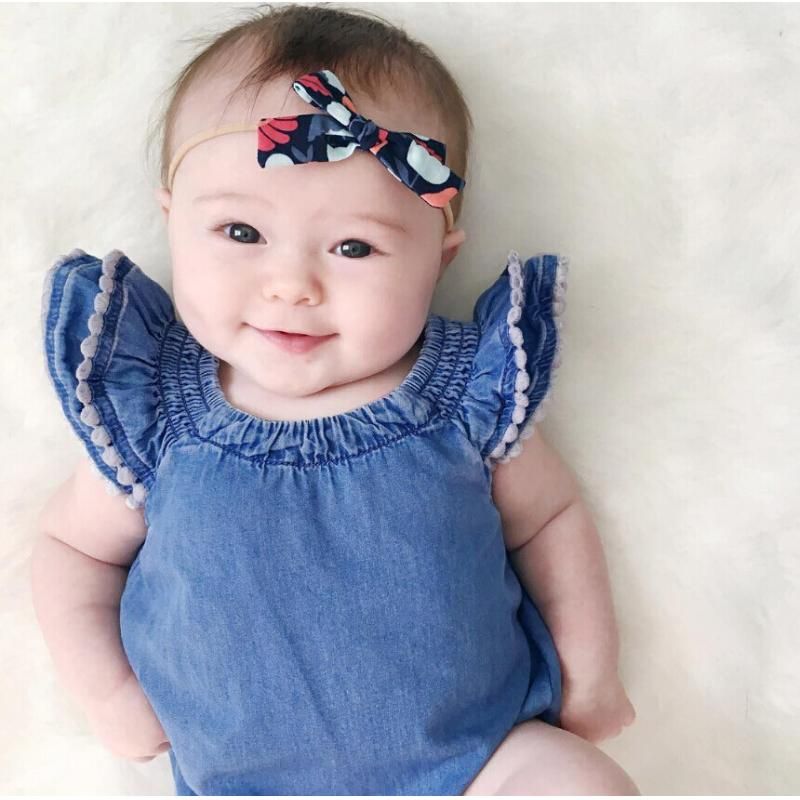 denim baby girl romper