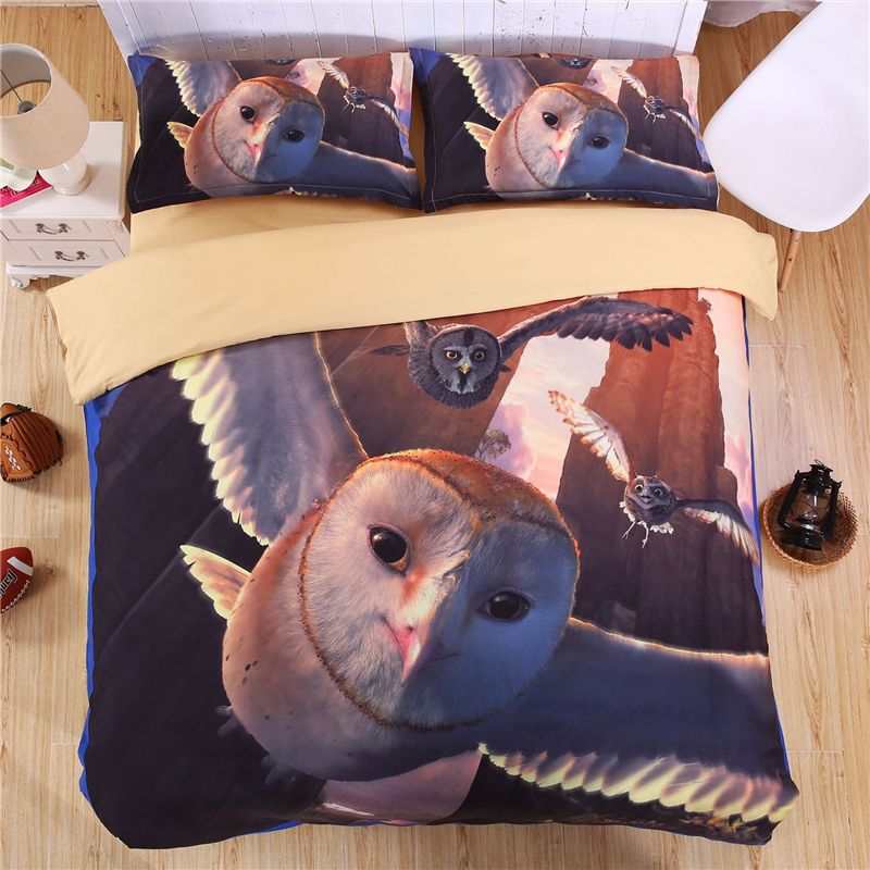 3d Animal World Owl Bedding Set Digital Printing Duvet Cover Set