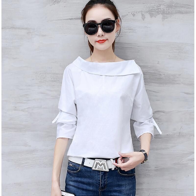 Blusas de las mujeres Cuello Oblicuo Camisa Blusa Femenina Moda Sexy 2017 Nueva Blusa Blanca