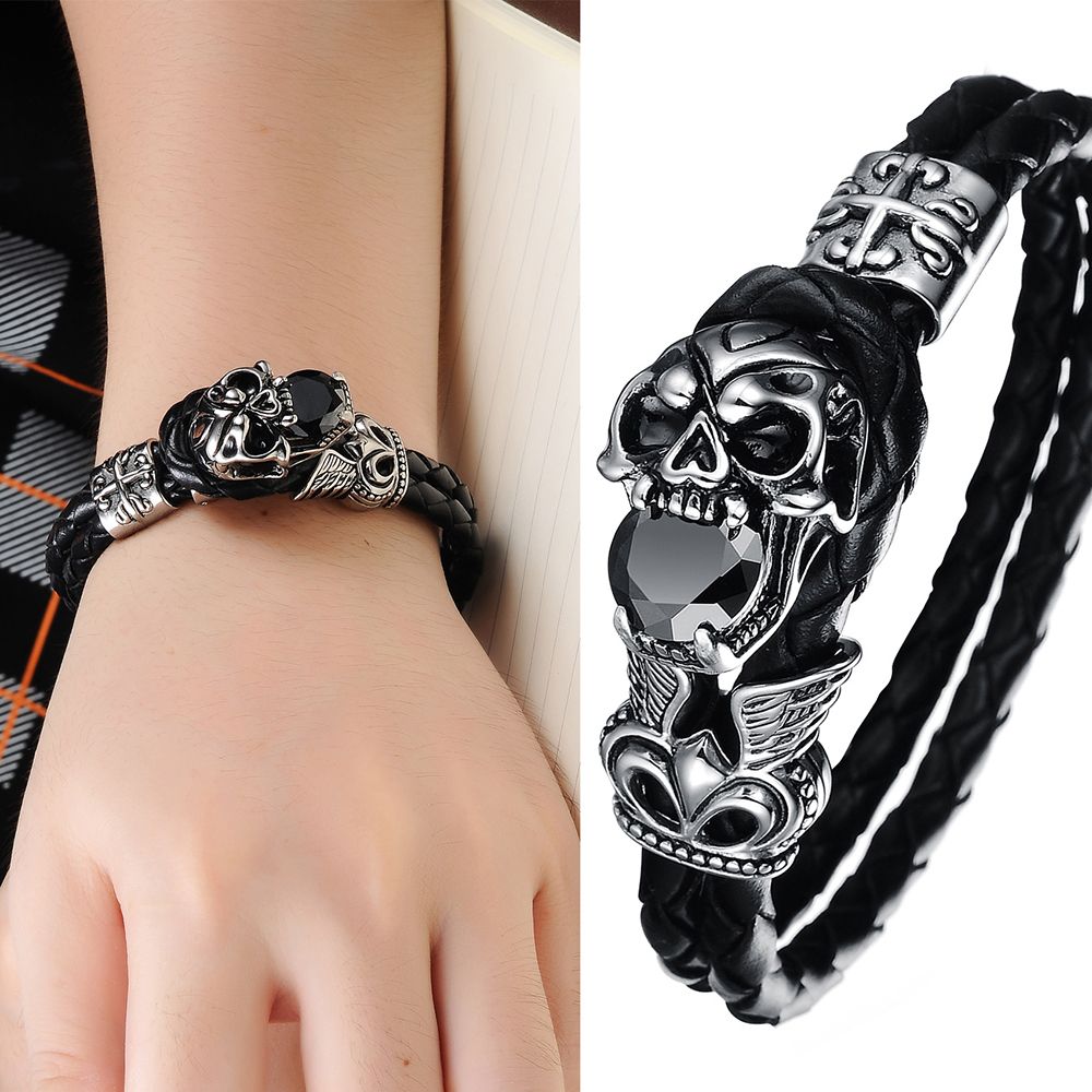 Pulsera Para Hombres Diseño De Doble Aleación Cráneo Encanto Pulsera Para Hombres Diseño De Doble Aleación Cráneo Encanto