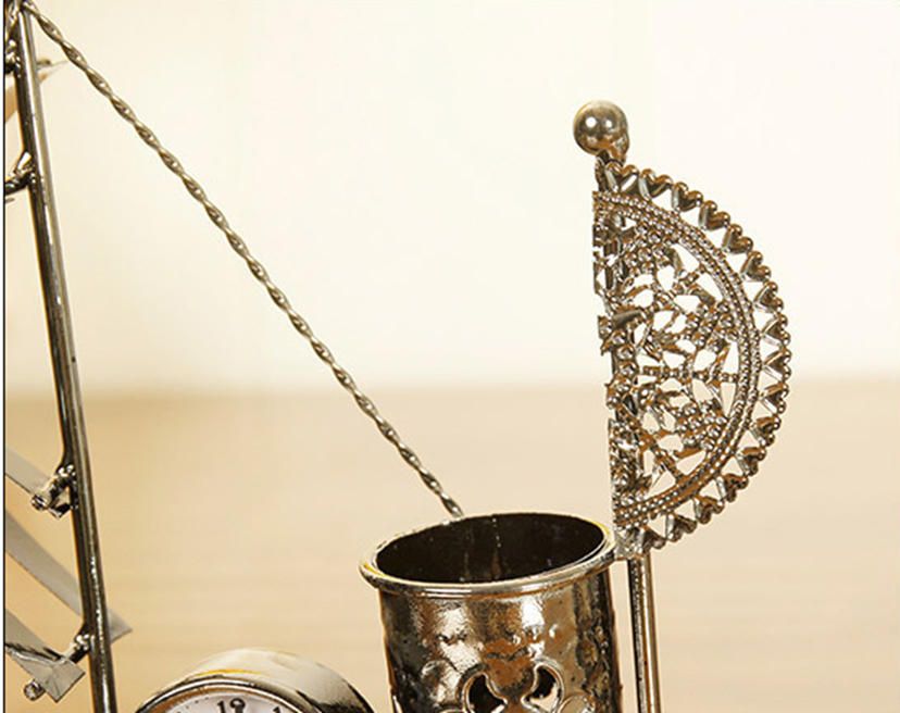 Creative Iron Craft 12cm Height Sailboat Clock Home Decor Desk Cabine gift-P01