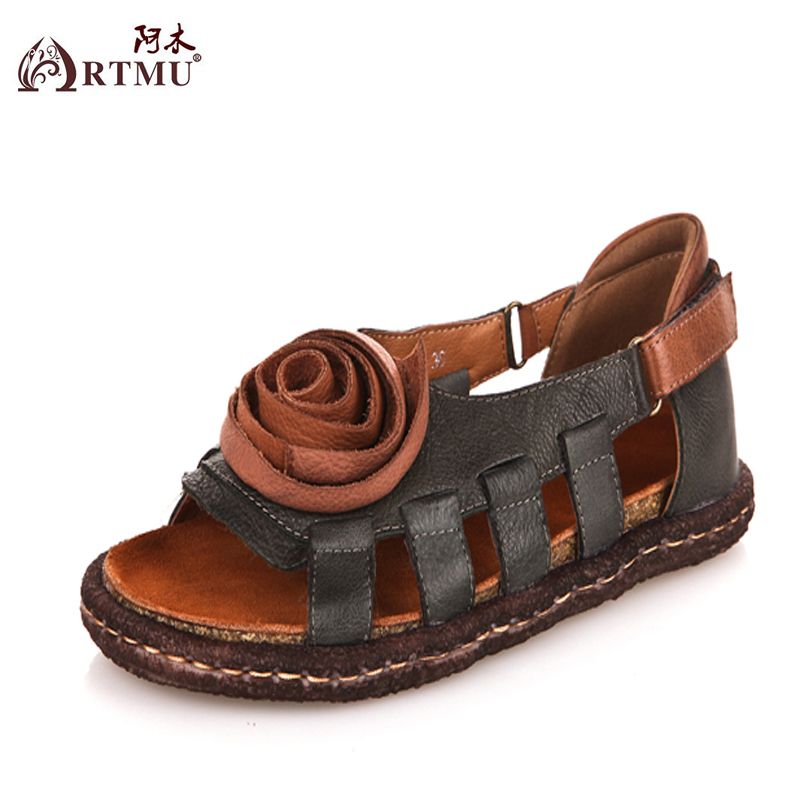 Satin Al Vintage El Yapimi Deri Sandalet Ulusal Egilim Bayan Ayakkabilari Cicek Ayakkabi Yumusak Taban Gevsek Rahat Sandalet Tl993 4 Dhgate Comda