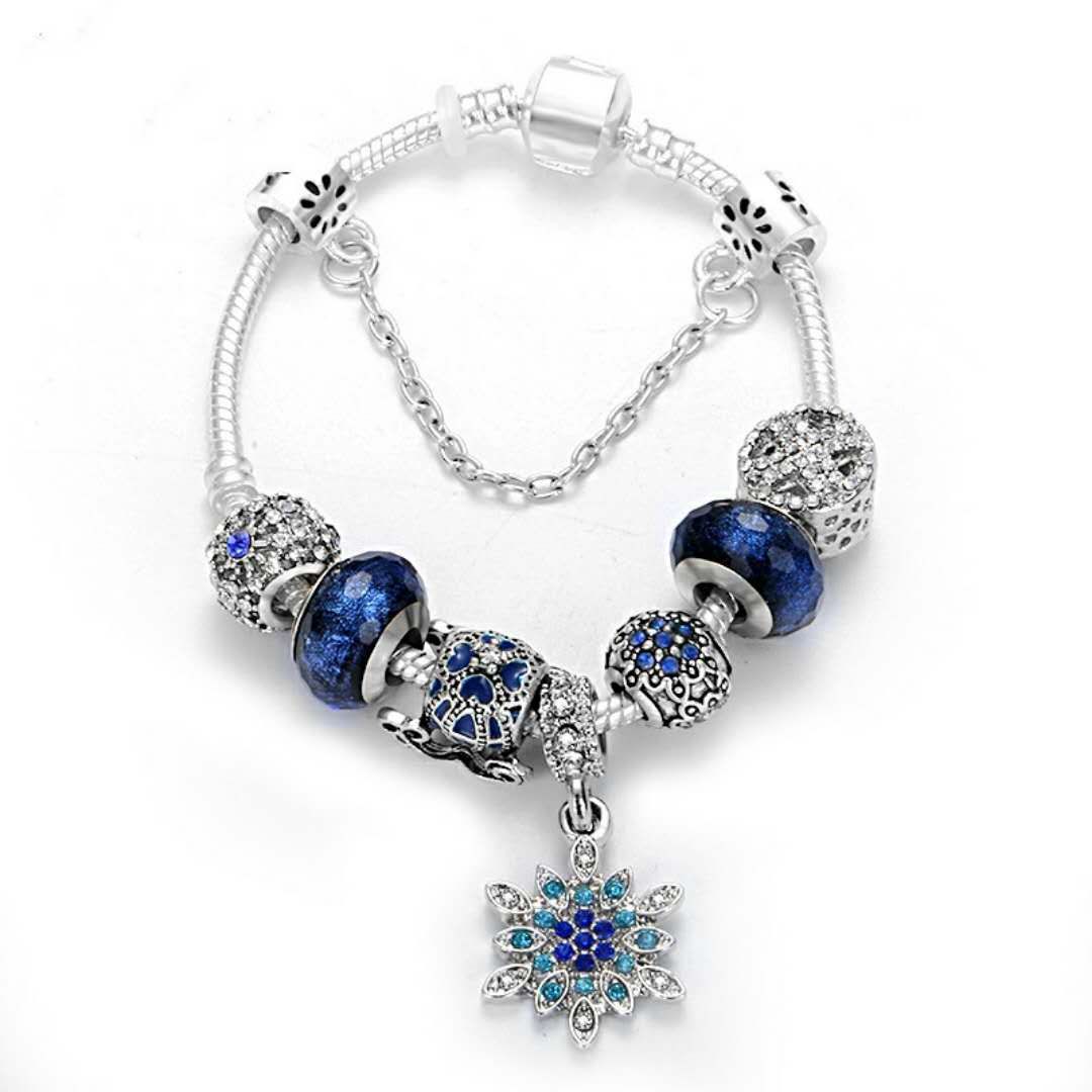 Blue Crystal Snowflake Charm - Pandora Compatible Beads & Charms