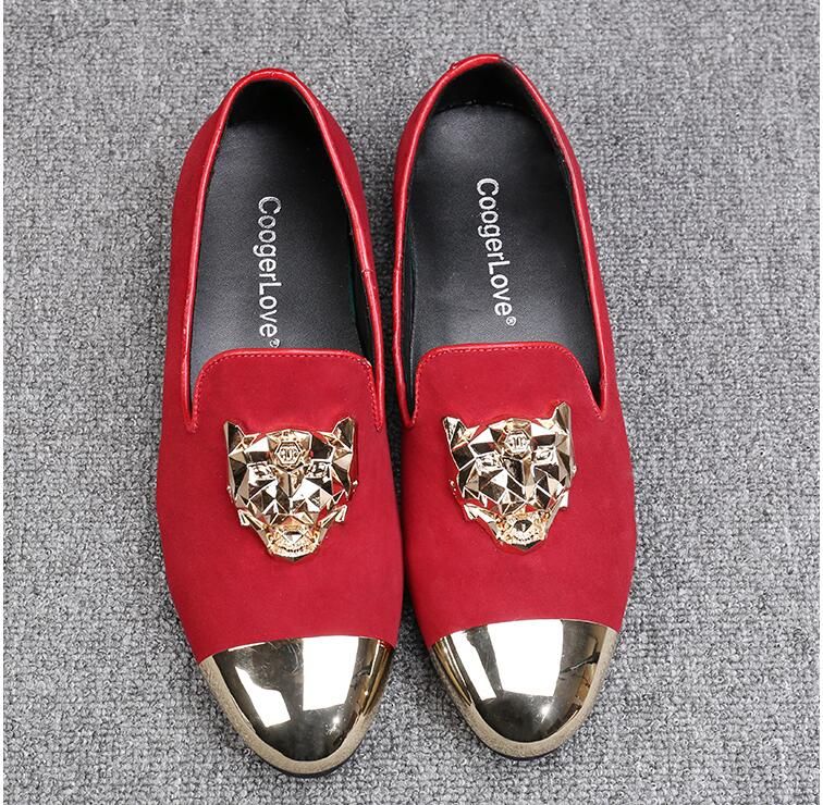 New Fashion Men Red Velvet Loafers 