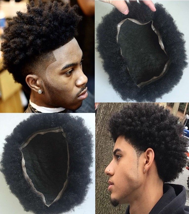 2020 Stock Full Lace Toupee Afro Curl Mens Wig Hairpiece Toupee