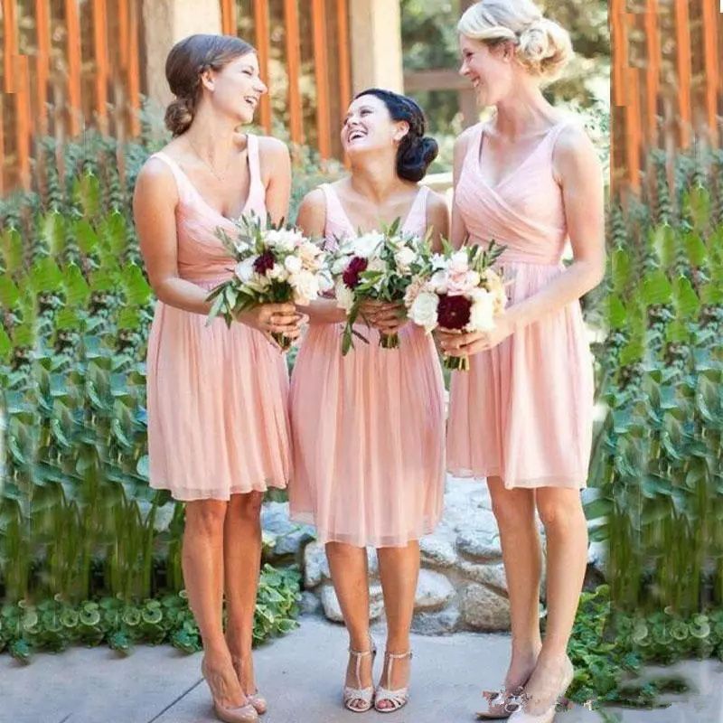 blush knee length bridesmaid dresses