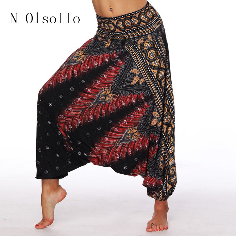 Mens High Waist Retro Printed Wide Leg Baggy Trousers Palazzo Harem Long Pants