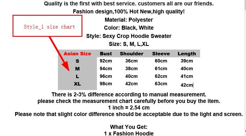 Crop Hoodie Size Chart