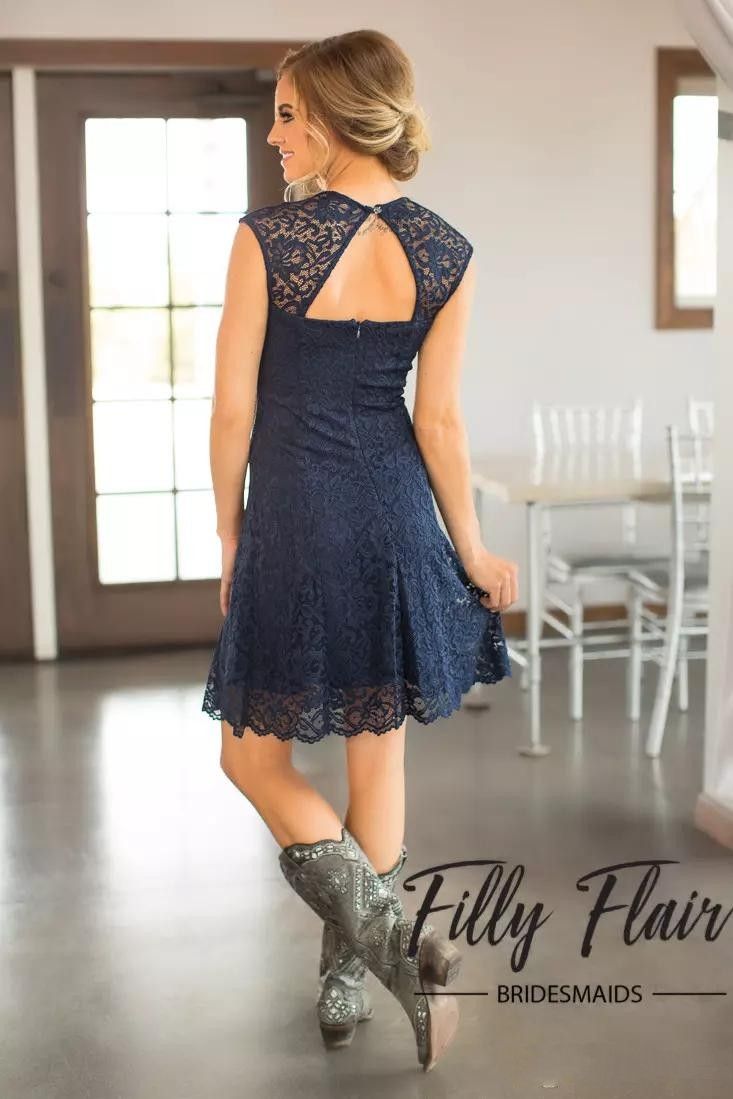 navy blue dress with cowboy boots