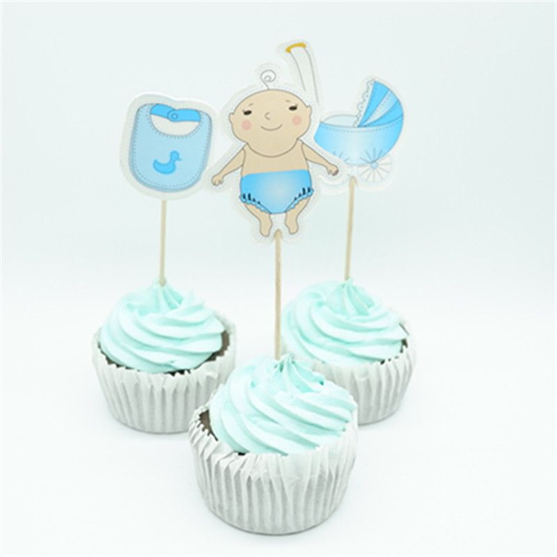 20pcs//lot Baby Boy Cupcake Topper Theme Blue Party Supplies Boy Baby shower