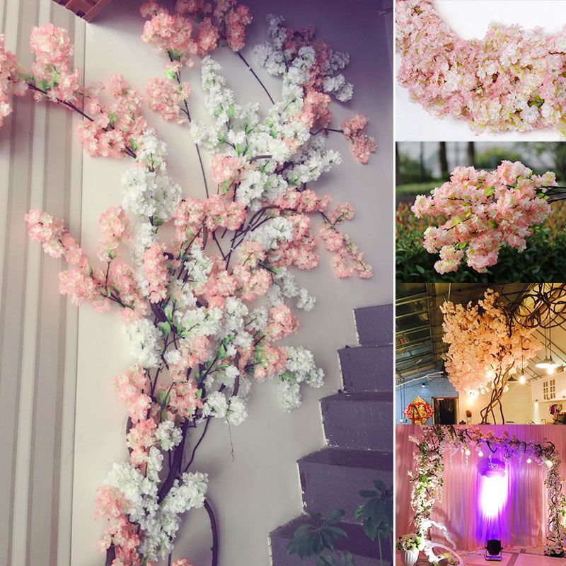 Flor de cerejeira artificial rosa árvore branco árvore de seda flor  primavera cereja diy bonsai arco casamento adereços decoração