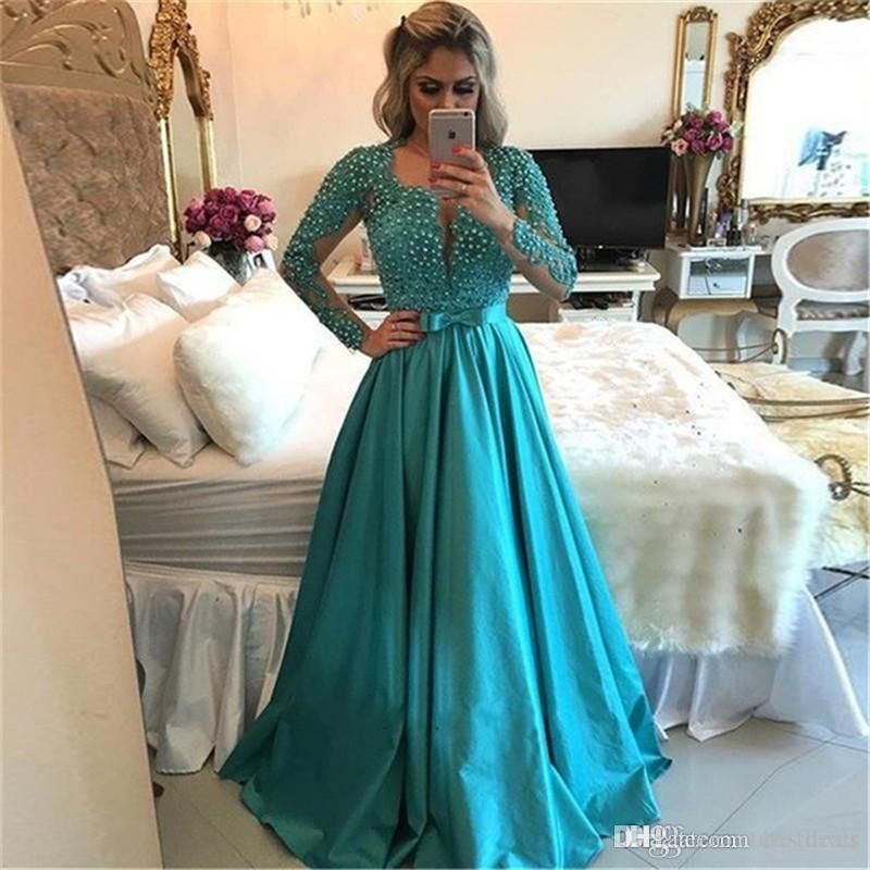 Compra Elegantes Vestidos De Noche De Estilo Árabe Con Aplicaciones De  Mangas Largas De Encaje Con Cuentas Y Apliques Vestidos Largos De Baile  Baratos Barato | Entrega Rápida Y Calidad | Es.Dhgate