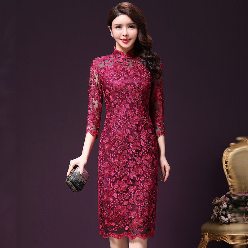 ladies red lace dresses