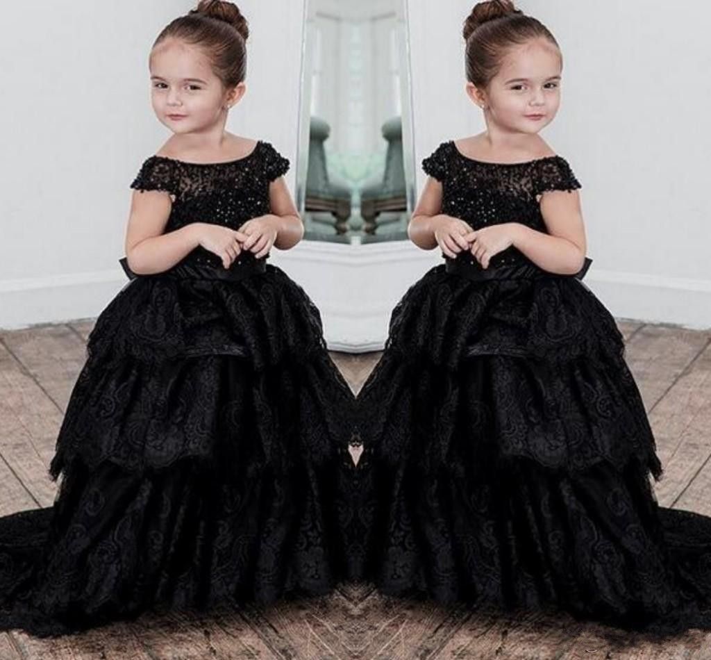 black lace flower girl dress