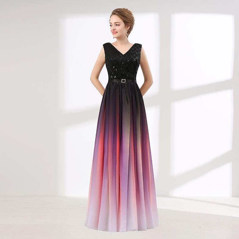 Evening Dress Prom Gown Rainbow Chiffon 