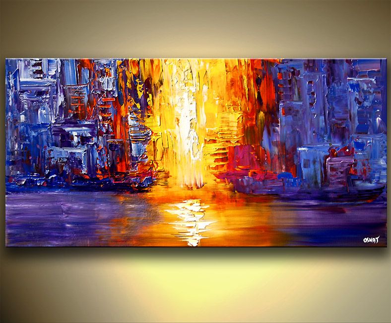 Compre Mão Pintura Em Tela Paisagem Abstrata Moderna Pintura Pinturas No  Azul Amarelo E Vermelho Colorido Arte Contemporânea De Óleo Para A  Decoração Home De Fineart, $99,54 | Pt.Dhgate.Com