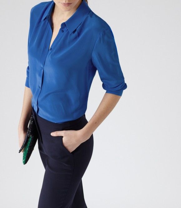 royal blue collared shirt womens