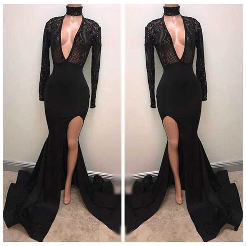 deep v black gown