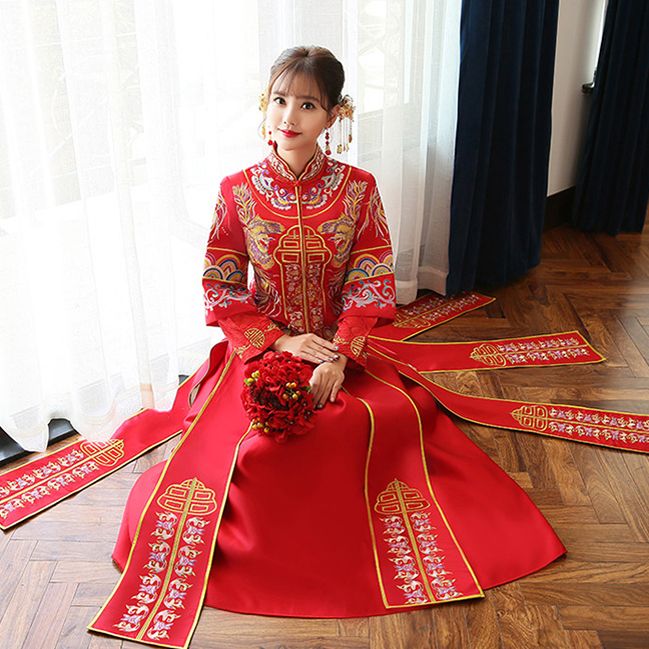 Compre Estilo Vintage Vestido De Boda De La Novia Rojo Complejo De La Boda De Disfraces Para El Extranjero Chino Suzhou Bordado Vestidos De Casamento China Novia A 67 02 Del Fleming627