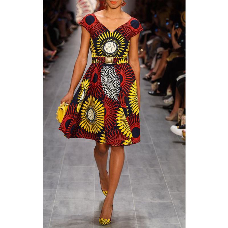 african print a line dresses