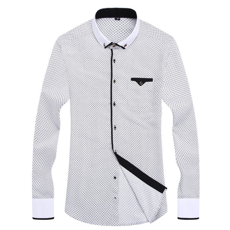 2020 Fashion Men Casual Long Sleeved Printed Shirt Slim Fit Male Social